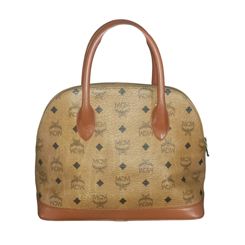 MCM Visetos Monogram Cognac Coated Canvas Dome Satchel Bag  Gold Hardware Y2K - Picture 2 of 7